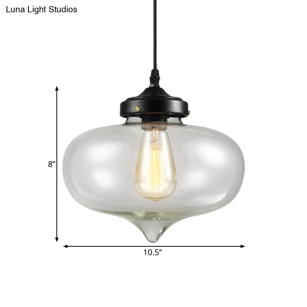 Vintage Brass Clear Glass Ceiling Pendant Light - 1-Light Cylinder/Dome/Schoolhouse Lamp
