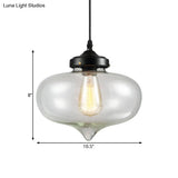 Vintage Brass Clear Glass Ceiling Pendant Light - 1-Light Cylinder/Dome/Schoolhouse Lamp