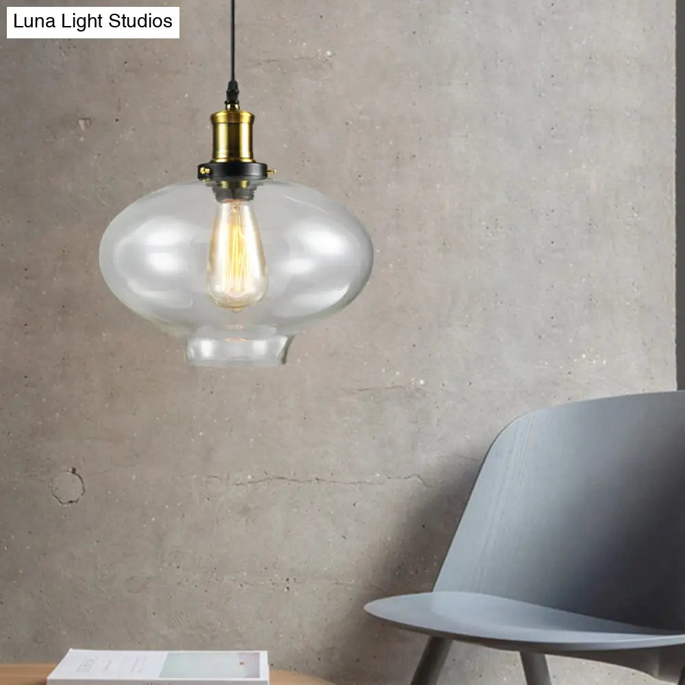 Vintage Brass Clear Glass Ceiling Pendant Light - 1-Light Cylinder/Dome/Schoolhouse Lamp