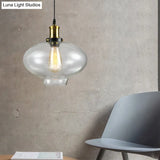Vintage Brass Clear Glass Ceiling Pendant Light - 1-Light Cylinder/Dome/Schoolhouse Lamp