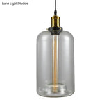 Vintage Brass Clear Glass Ceiling Pendant Light - 1-Light Cylinder/Dome/Schoolhouse Lamp