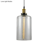 Vintage Brass Clear Glass Ceiling Pendant Light - 1-Light Cylinder/Dome/Schoolhouse Lamp