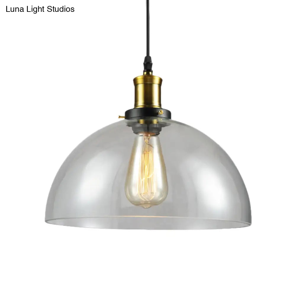 Vintage Brass Clear Glass Ceiling Pendant Light - 1-Light Cylinder/Dome/Schoolhouse Lamp