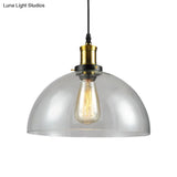 Vintage Brass Clear Glass Ceiling Pendant Light - 1-Light Cylinder/Dome/Schoolhouse Lamp