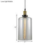 Vintage Brass Clear Glass Ceiling Pendant Light - 1-Light Cylinder/Dome/Schoolhouse Lamp