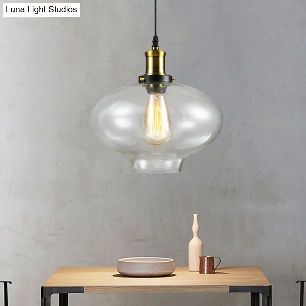 Vintage Brass Clear Glass Ceiling Pendant Light - 1-Light Cylinder/Dome/Schoolhouse Lamp
