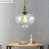 Vintage Brass Clear Glass Ceiling Pendant Light - 1-Light Cylinder/Dome/Schoolhouse Lamp