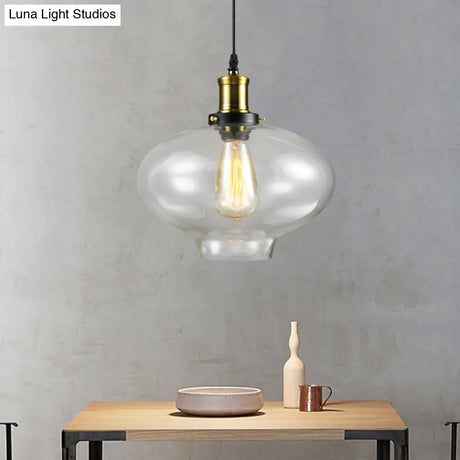 Vintage Brass Clear Glass Ceiling Pendant Light - 1-Light Cylinder/Dome/Schoolhouse Lamp