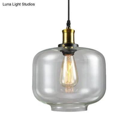 Vintage Brass Clear Glass Ceiling Pendant Light - 1-Light Cylinder/Dome/Schoolhouse Lamp