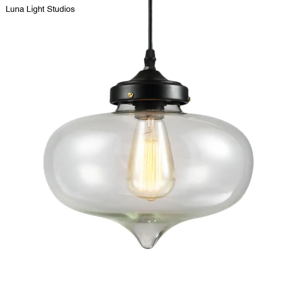 Vintage Brass Clear Glass Ceiling Pendant Light - 1-Light Cylinder/Dome/Schoolhouse Lamp
