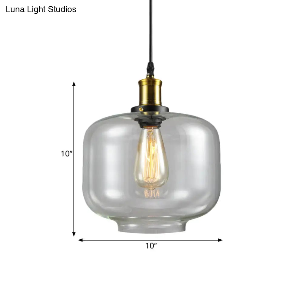 Vintage Brass Clear Glass Ceiling Pendant Light - 1-Light Cylinder/Dome/Schoolhouse Lamp