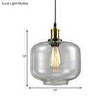 Vintage Brass Clear Glass Ceiling Pendant Light - 1-Light Cylinder/Dome/Schoolhouse Lamp
