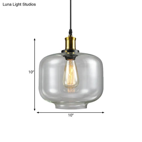 Vintage Brass Clear Glass Ceiling Pendant Light - 1-Light Cylinder/Dome/Schoolhouse Lamp