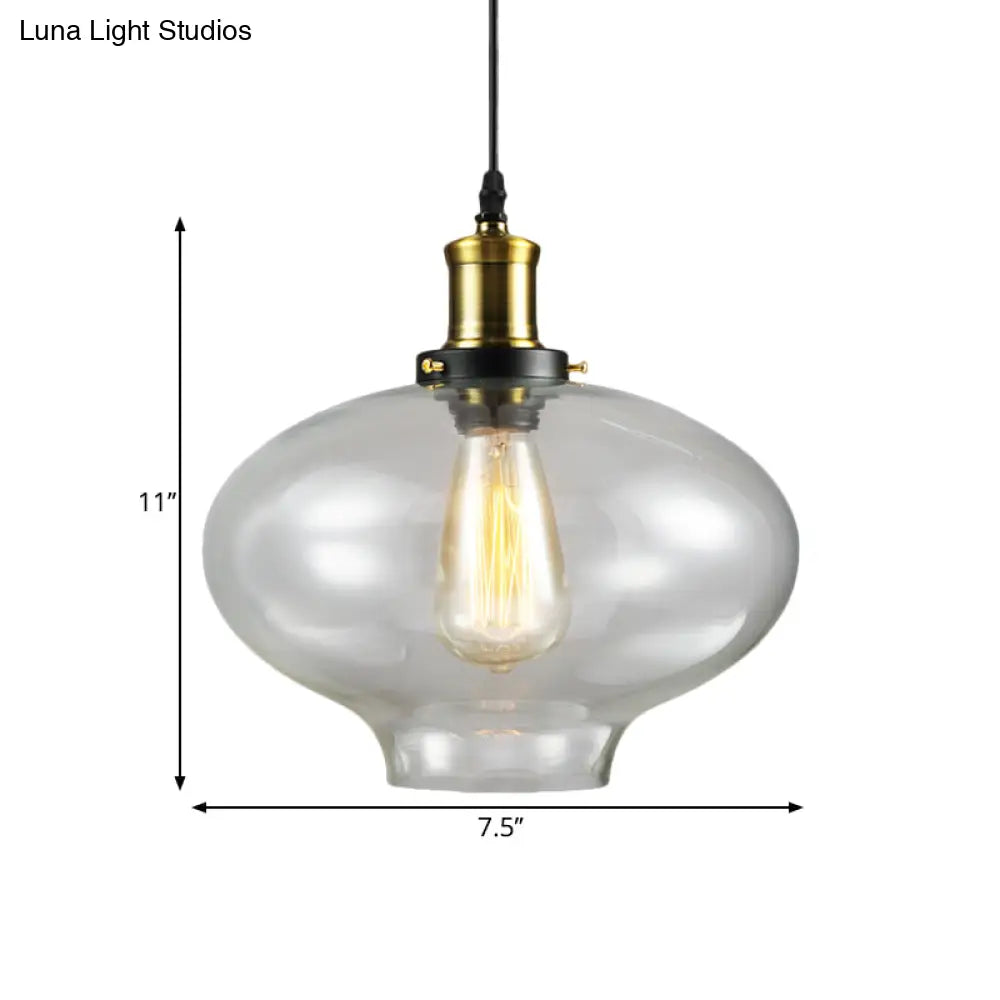 Vintage Brass Clear Glass Ceiling Pendant Light - 1-Light Cylinder/Dome/Schoolhouse Lamp