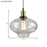 Vintage Brass Clear Glass Ceiling Pendant Light - 1-Light Cylinder/Dome/Schoolhouse Lamp
