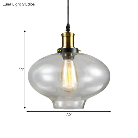 Vintage Brass Clear Glass Ceiling Pendant Light - 1-Light Cylinder/Dome/Schoolhouse Lamp