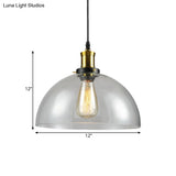Vintage Brass Clear Glass Ceiling Pendant Light - 1-Light Cylinder/Dome/Schoolhouse Lamp