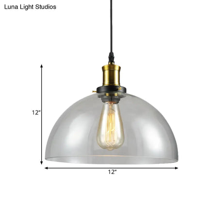Vintage Brass Clear Glass Ceiling Pendant Light - 1-Light Cylinder/Dome/Schoolhouse Lamp
