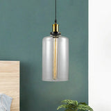 Vintage Brass Clear Glass Ceiling Pendant Light - 1-Light Cylinder/Dome/Schoolhouse Lamp / A