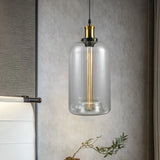 Vintage Brass Clear Glass Ceiling Pendant Light - 1-Light Cylinder/Dome/Schoolhouse Lamp / B