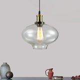 Vintage Brass Clear Glass Ceiling Pendant Light - 1-Light Cylinder/Dome/Schoolhouse Lamp / C