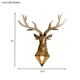 Vintage Brass Deer Resin Sconce Light - Wall Mount With Diamond Metal Shade