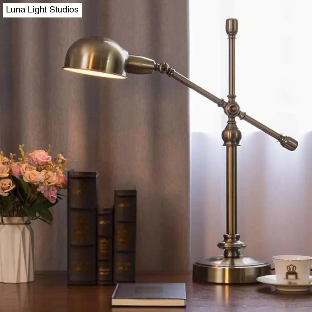 Vintage Brass Desk Light - Stylish Metal Dome Shade Adjustable Living Room Table Lamp