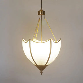Vintage Brass Dome Chandelier Lamp - 5 Heads Ceiling Pendant Light With White Glass For Living Room