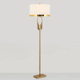 Vintage Brass Fabric Drum Floor Lamp - Single Bulb Standing Lighting For Living Room