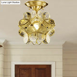 Vintage Brass Flower Flushmount Ceiling Light With Clear Glass - Ideal For Foyer And More!