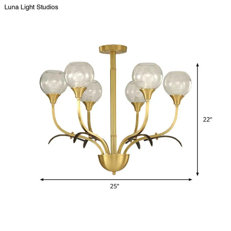 Vintage Brass Flushmount Chandelier With Clear Glass 3/6 Heads - Perfect For Sitting Rooms