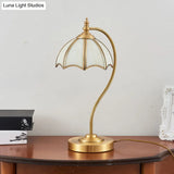 Vintage Brass Gooseneck Table Light With Scalloped White Glass Shade - Bedroom Nightlight