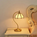 Vintage Brass Gooseneck Table Light With Scalloped White Glass Shade - Bedroom Nightlight