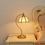Vintage Brass Gooseneck Table Light With Scalloped White Glass Shade - Bedroom Nightlight