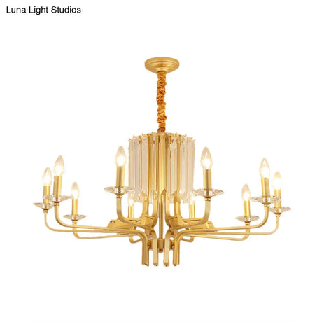 Vintage Brass Hanging Ceiling Light - 4/6/8 Lights With Crystal Deco