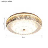 Vintage Brass Led Ceiling Light Fixture With Crystal Flush Mount Lamp And White Glass Shade -