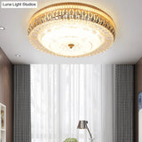 Vintage Brass Led Ceiling Light Fixture With Crystal Flush Mount Lamp And White Glass Shade -
