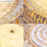Vintage Brass Led Ceiling Light Fixture With Crystal Flush Mount Lamp And White Glass Shade -