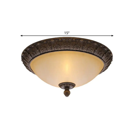 Vintage Brass Led Flush Lamp With Amber Glass For Balcony - 12.5/15 Wide