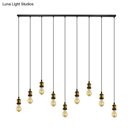 Vintage Brass Pendant Light With Exposed Bulbs And Adjustable Cord - 3/5 Lights Round/Linear Canopy