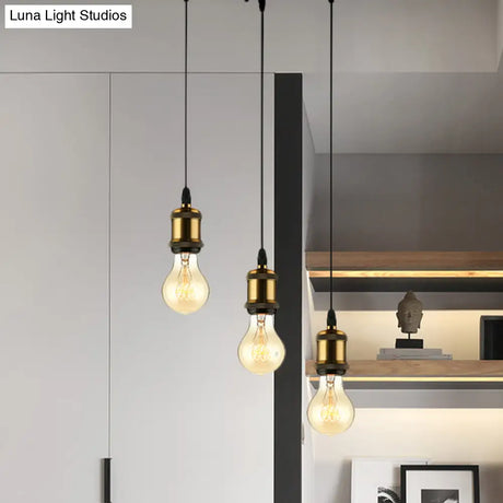 Vintage Brass Pendant Light With Exposed Bulbs And Adjustable Cord - 3/5 Lights Round/Linear Canopy