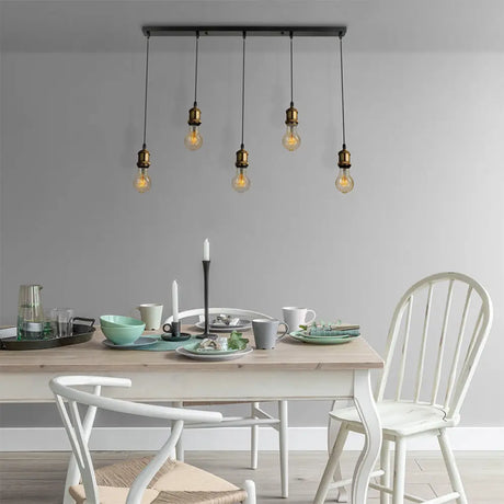 Vintage Brass Pendant Light With Exposed Bulbs And Adjustable Cord - 3/5 Lights Round/Linear Canopy