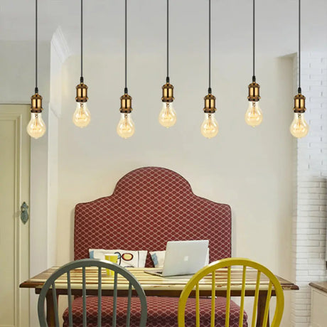 Vintage Brass Pendant Light With Exposed Bulbs And Adjustable Cord - 3/5 Lights Round/Linear Canopy