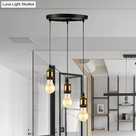 Vintage Brass Pendant Light With Exposed Bulbs And Adjustable Cord - 3/5 Lights Round/Linear Canopy