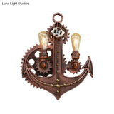Vintage Brass/Rust Wall Light Sconce Lamp - 2 Bulbs Anchor Mount Ideal For Restaurants