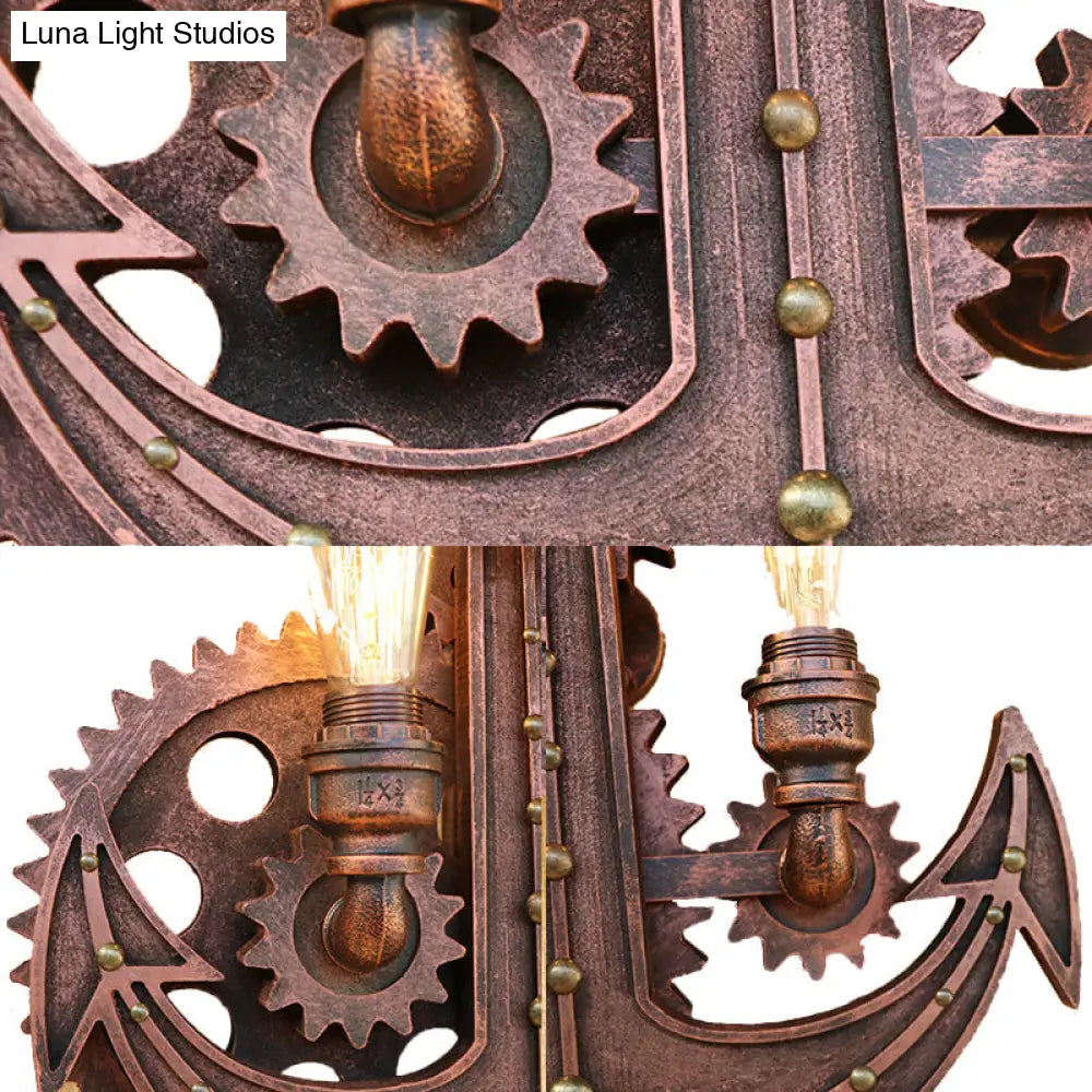 Vintage Brass/Rust Wall Light Sconce Lamp - 2 Bulbs Anchor Mount Ideal For Restaurants