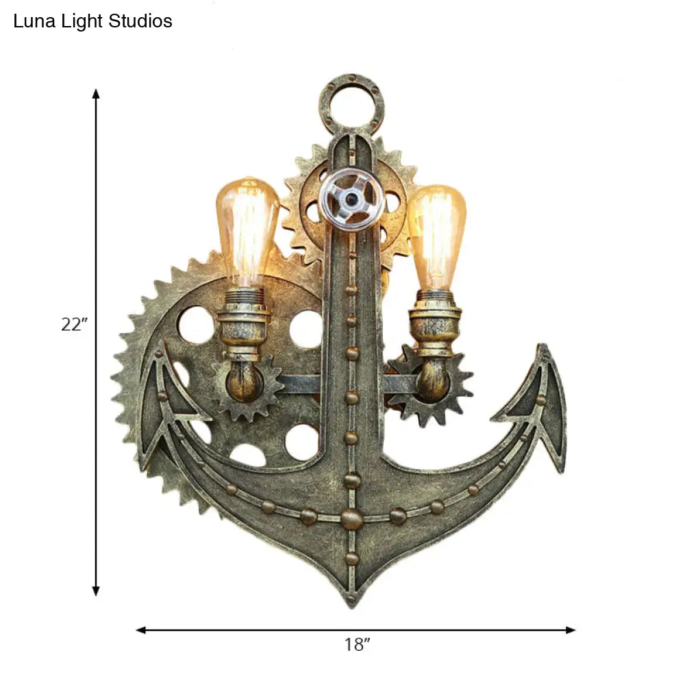 Vintage Brass/Rust Wall Light Sconce Lamp - 2 Bulbs Anchor Mount Ideal For Restaurants