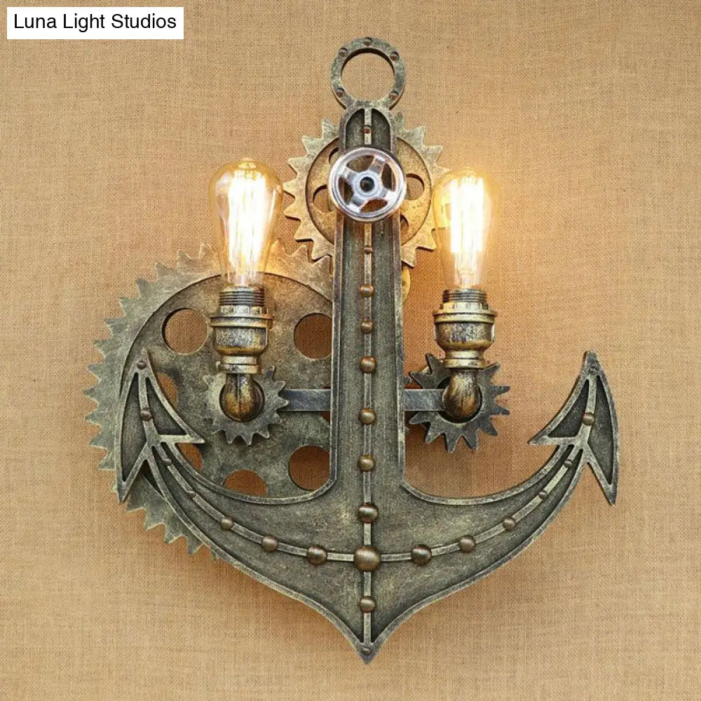 Vintage Brass/Rust Wall Light Sconce Lamp - 2 Bulbs Anchor Mount Ideal For Restaurants
