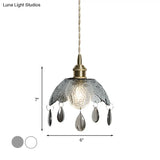 Vintage Brass Scalloped Bowl Pendant Lamp - 1 Bulb Clear/Smoke Gray Water Glass Suspended Lighting