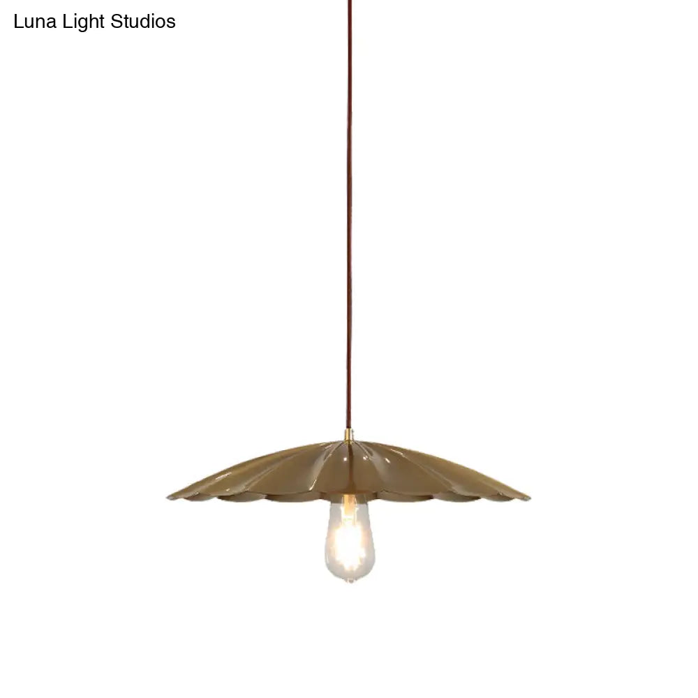 Vintage Brass Scalloped Hanging Ceiling Light Pendant For Study Room - 1